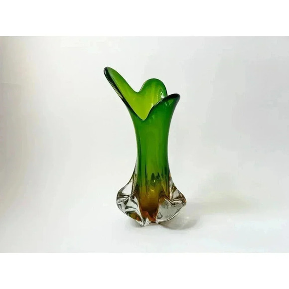 Vintage Other - Midcentury Vintage Murano Italian Green & Orange Pulled Stretch Flavio Vase